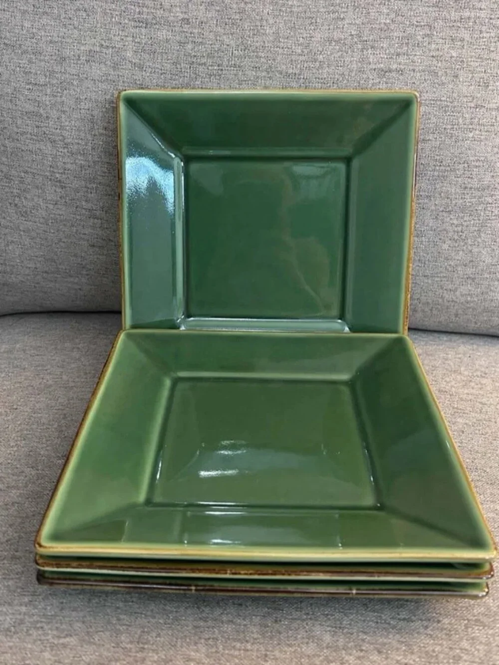 Set of 4 Pottery Barn Asian Green Square Salad Plates - Japan